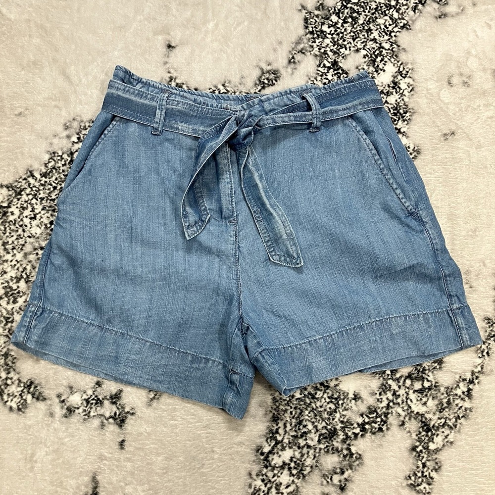 Elie Tahari Chambray Shorts Womens Size 4 Blue Tie Waist Lightweight Summer NWOT